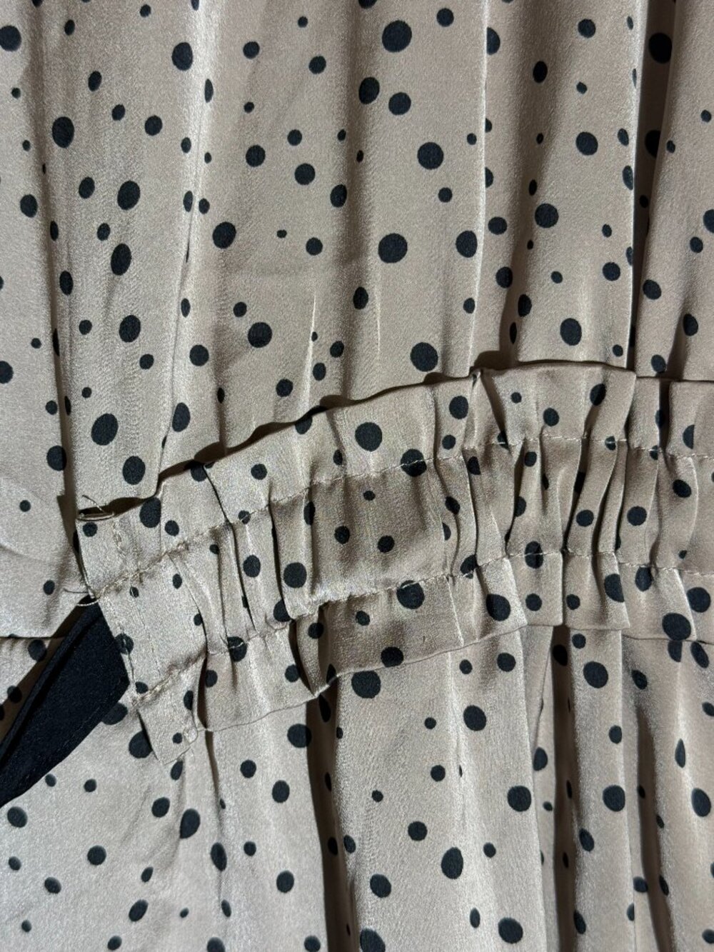 LOFT Polka Dot Sleeveless Cinch Waist Dress | Taupe Black M - Picture 4 of 5